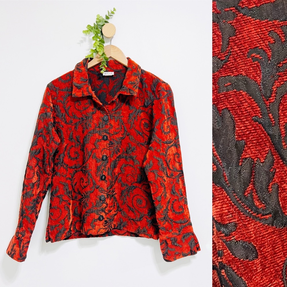 HABITAT Rust Black Textured Chenille Tapestry Button Up Jacket Blazer
